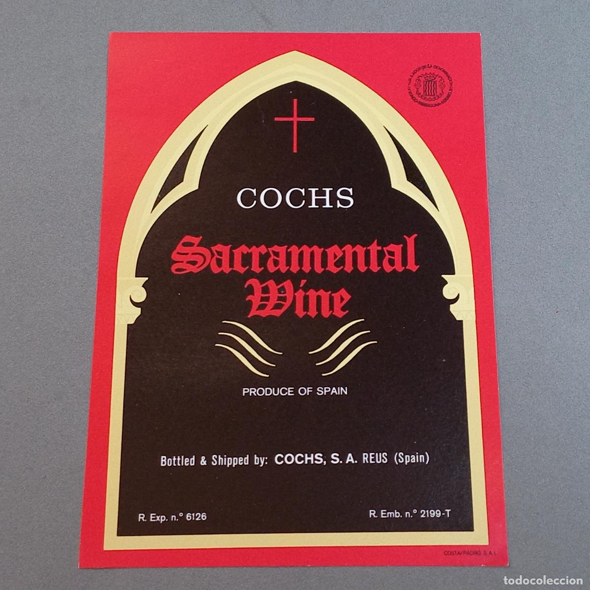Old Labels: Antigua etiqueta de Cochs Sacramental Wine (vino de Misa). Reus, Tarragona