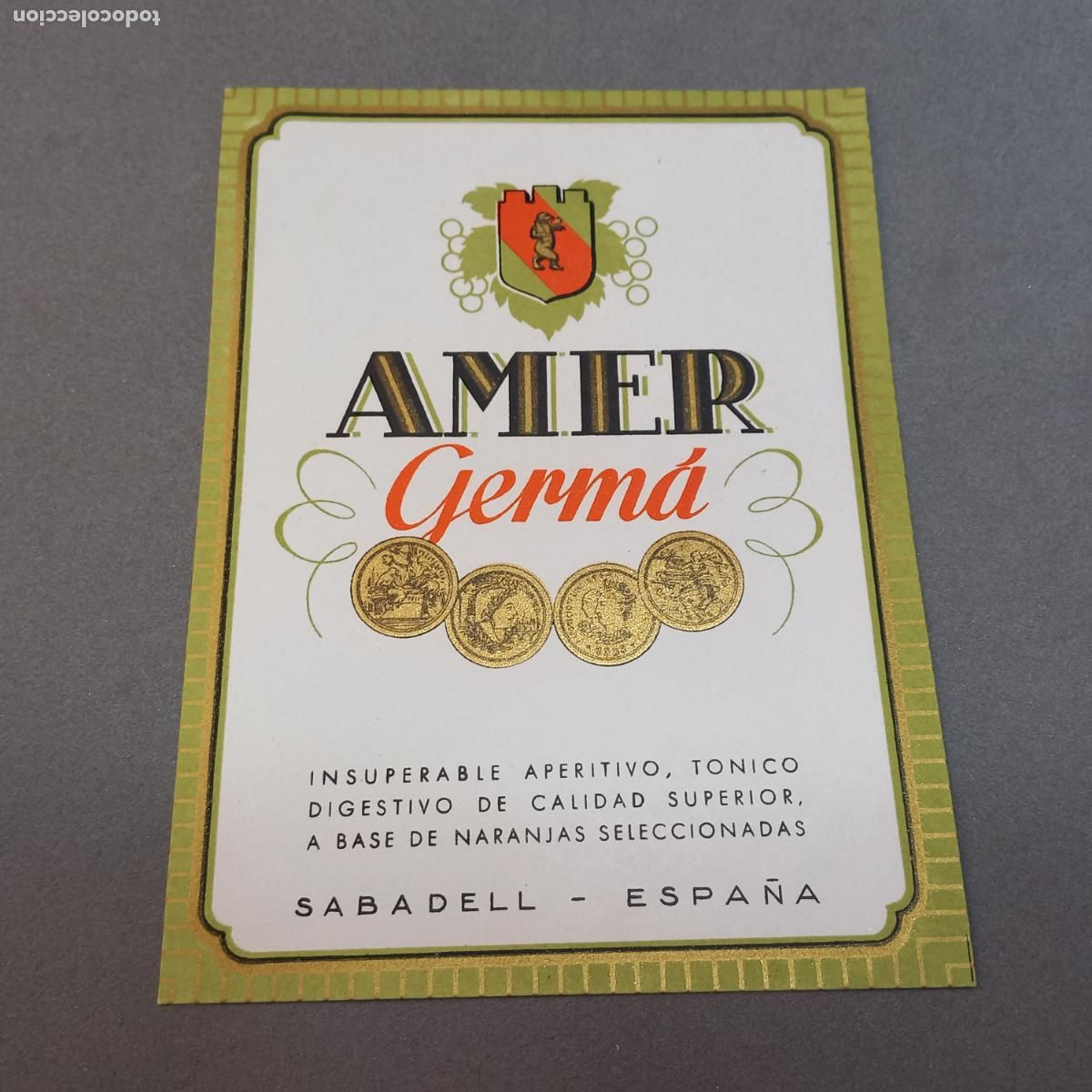 Old Labels: Antigua etiqueta de aperitivo AMER destiler&iacute;as Jos&eacute; Germ&aacute;, Sabadell - Barcelona, a&ntilde;os 60 - 70