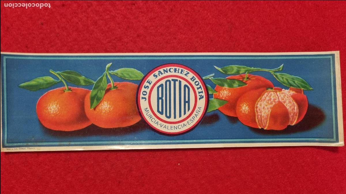 Old Labels: CARTEL ITO ETIQUETA NARANJAS Y MANDARINAS JOSE SANCHEZ BOTIA ALARGADA VALENCIA MURCIA ORIGINAL K16