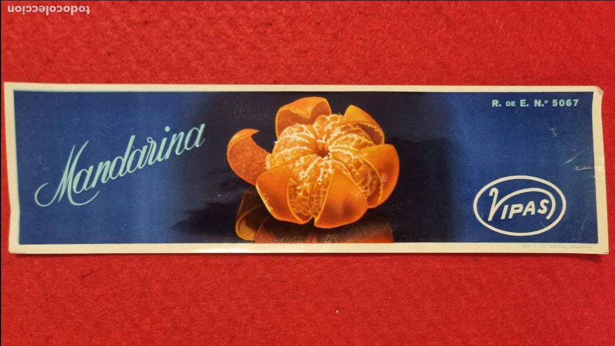 Old Labels: CARTEL ITO ETIQUETA NARANJAS Y MANDARINAS VIPASA ALARGADA VALENCIA ORIGINAL K16