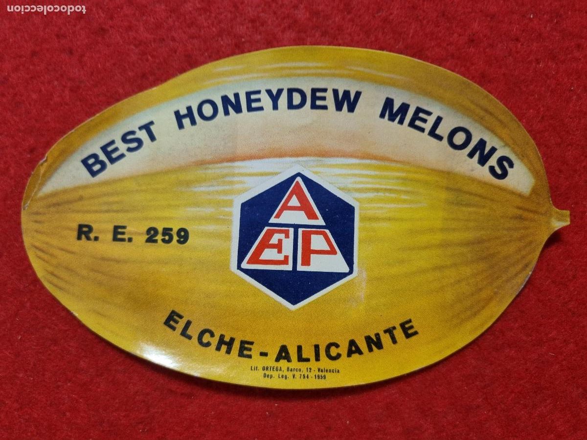 Old Labels: ANTIGUA ETIQUETA MELON MELONES AEP AMARILLOS BEST HONEY DEW MELONS ELCHE ALICANTE ORIGINAL K16