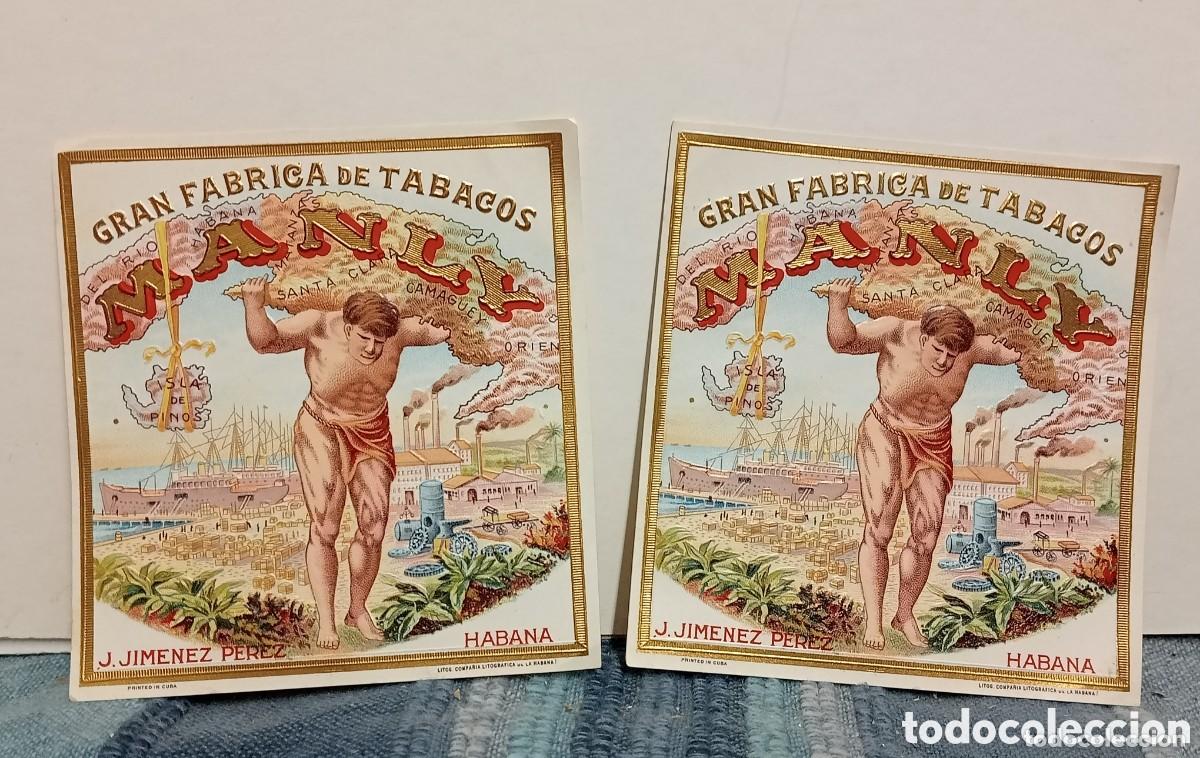 Etiquetas antiguas: GRAN F&Aacute;BRICA DE TABACOS MANLY. J. JIMENEZ PEREZ. COMPA&Ntilde;&Iacute;A LITOGR&Aacute;FICA DE LA HABANA. VITOLA ETIQUETA