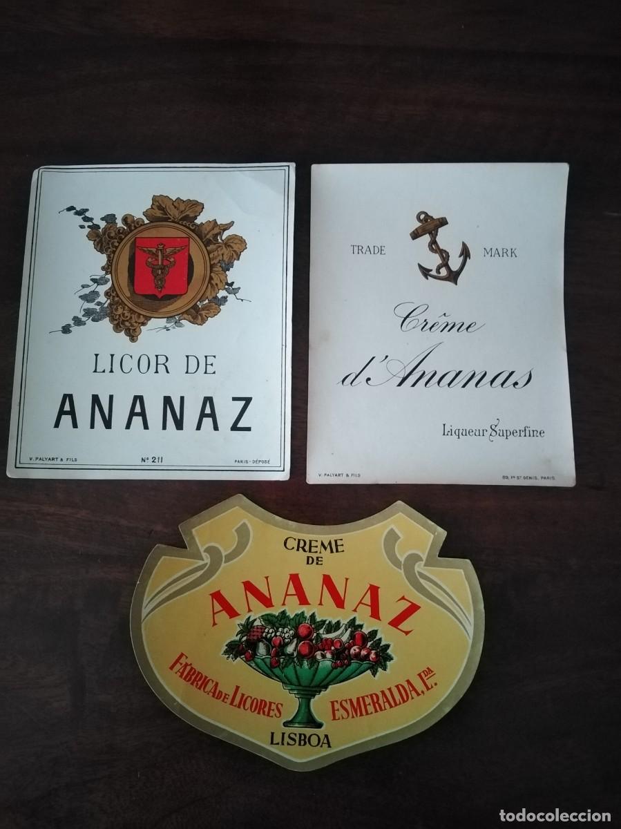 Etiquetas antiguas: 3 etiquetas licor y crema de Ananaz. - Foto 1