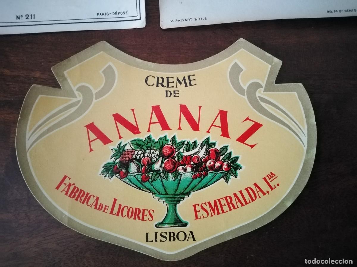 Etiquetas antiguas: 3 etiquetas licor y crema de Ananaz. - Foto 4