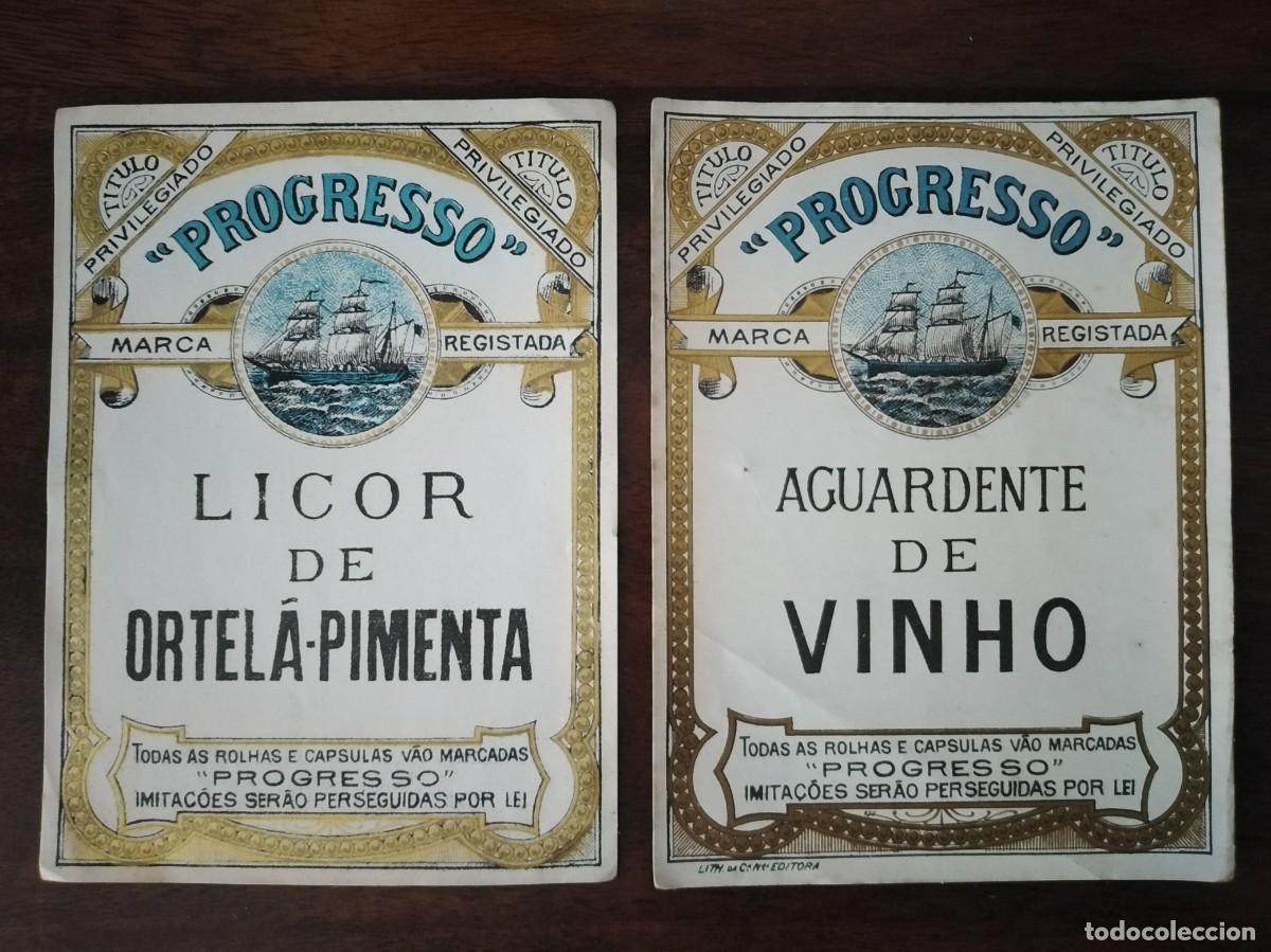 Etiquetas antiguas: Pareja de Etiquetas de &rdquo;Progresso&rdquo; distintas. - Foto 1