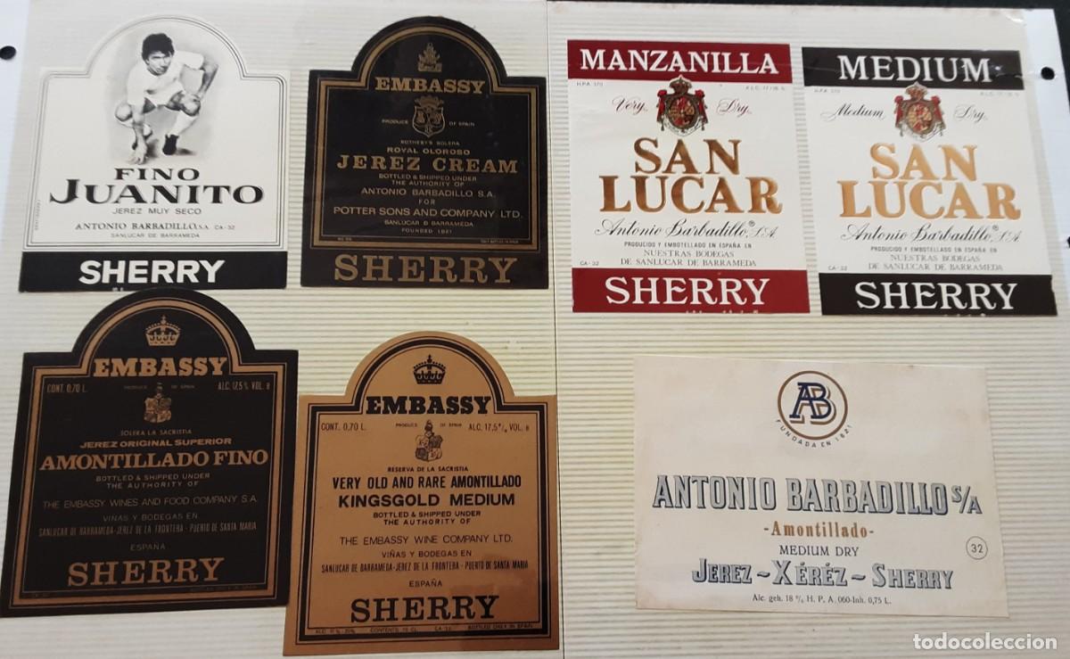 Alte Etiketten: Lote de 45 etiquetas de vinos y licores de Antonio Barbadillo Sanl&uacute;car de Barrameda