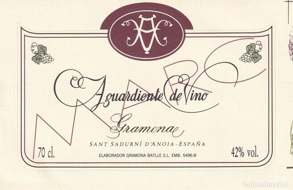 Etiquetas antiguas: Aguardiente de vino Gramona - Sant Sadurn&iacute; d' Anoia / Bramona Batlle S.L.