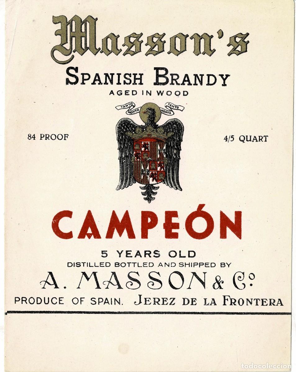 Etiquetas antiguas: ETIQUETA BRANDY MASSON'S CAMPEON. ET-031