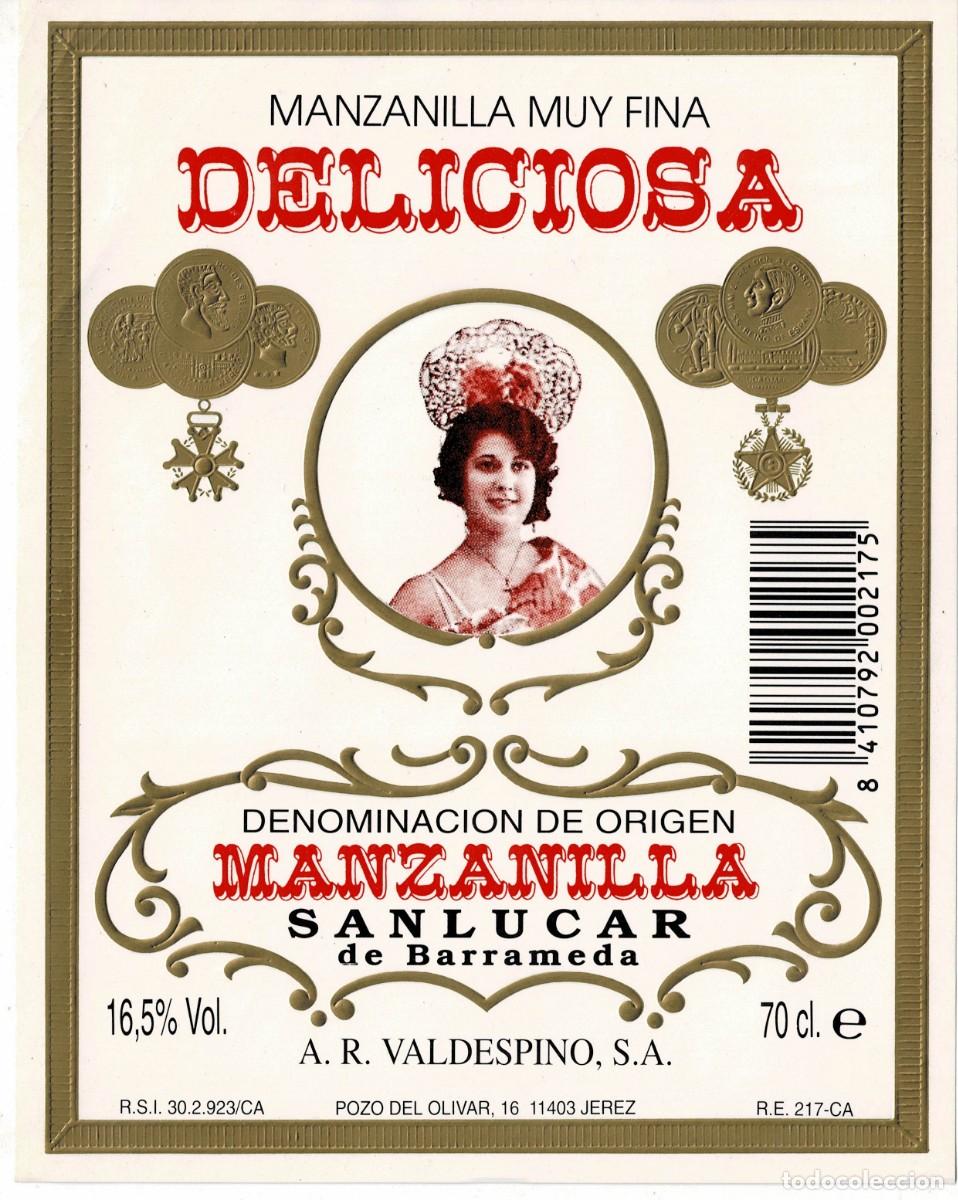 Etiquetas antiguas: ETIQUETA VINO MANZANILLA MUY FINA DELICIOSA. DENOMINACION ORIGEN SANLUCAR BDA. ET-051 ,2