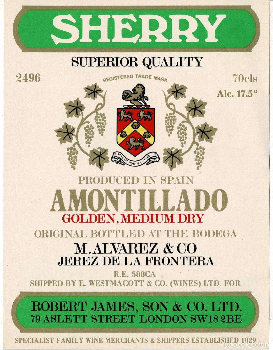 Etiquetas antiguas: ETIQUETA VINO SHERRY SUPERIOR QUALITY AMONTILLADO GOLDEN, MEDIUM DRY. ET-059 ,5