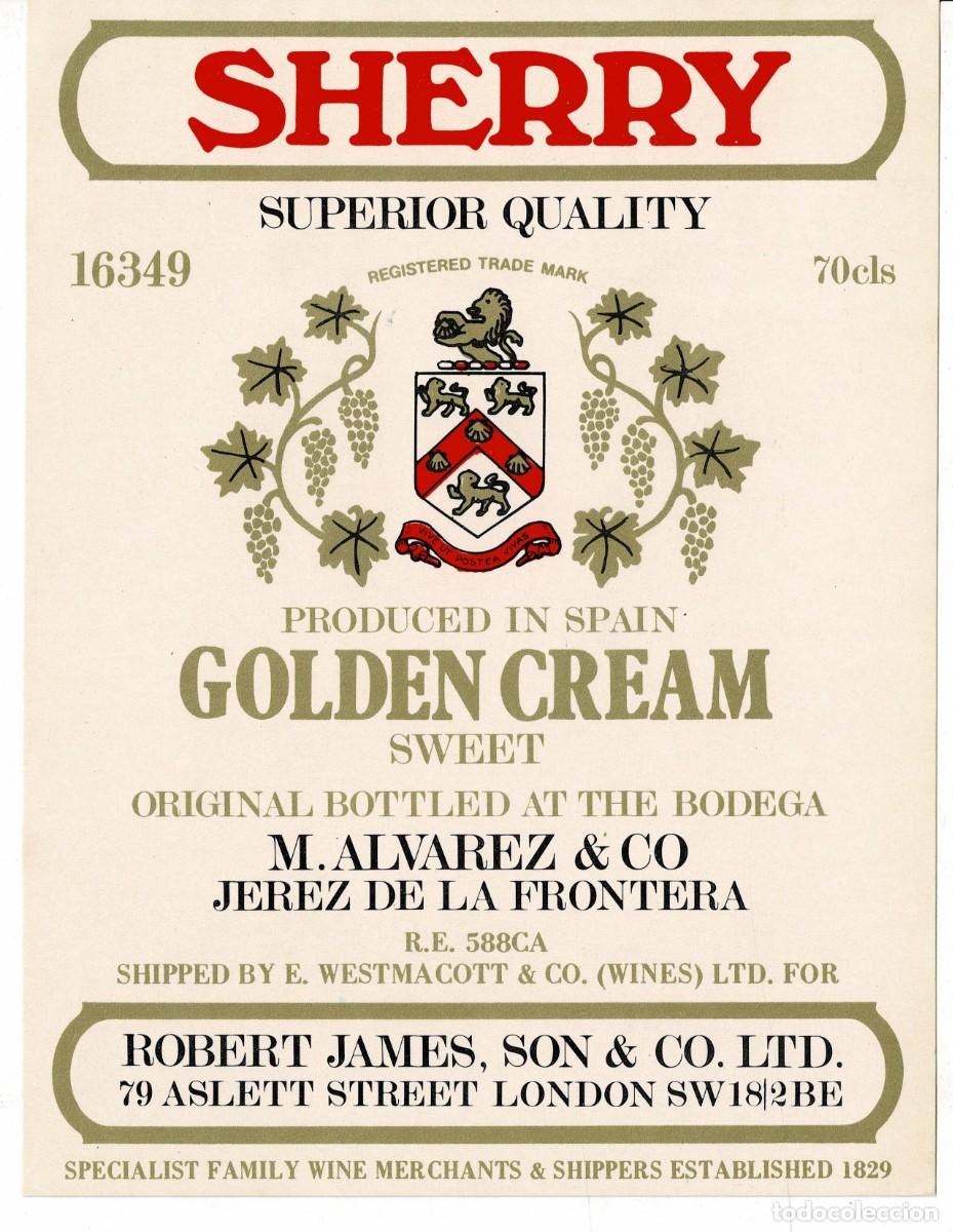 Etiquetas antiguas: ETIQUETA VINO HERRY SUPERIOR QUALITY GOLDEN CREAM SWEET. M. ALVAREZ & CO. ET-0062 ,5