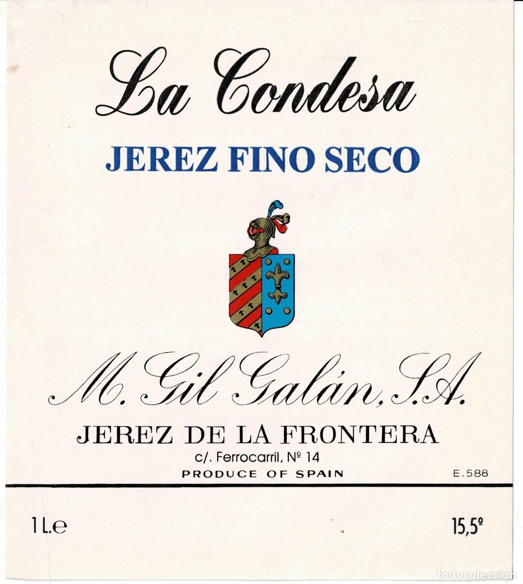 Etiquetas antiguas: ETIQUETA VINO LA CONDESA JEREZ FINO SECO. M. GIL GALAN S.A. ET-068 ,10