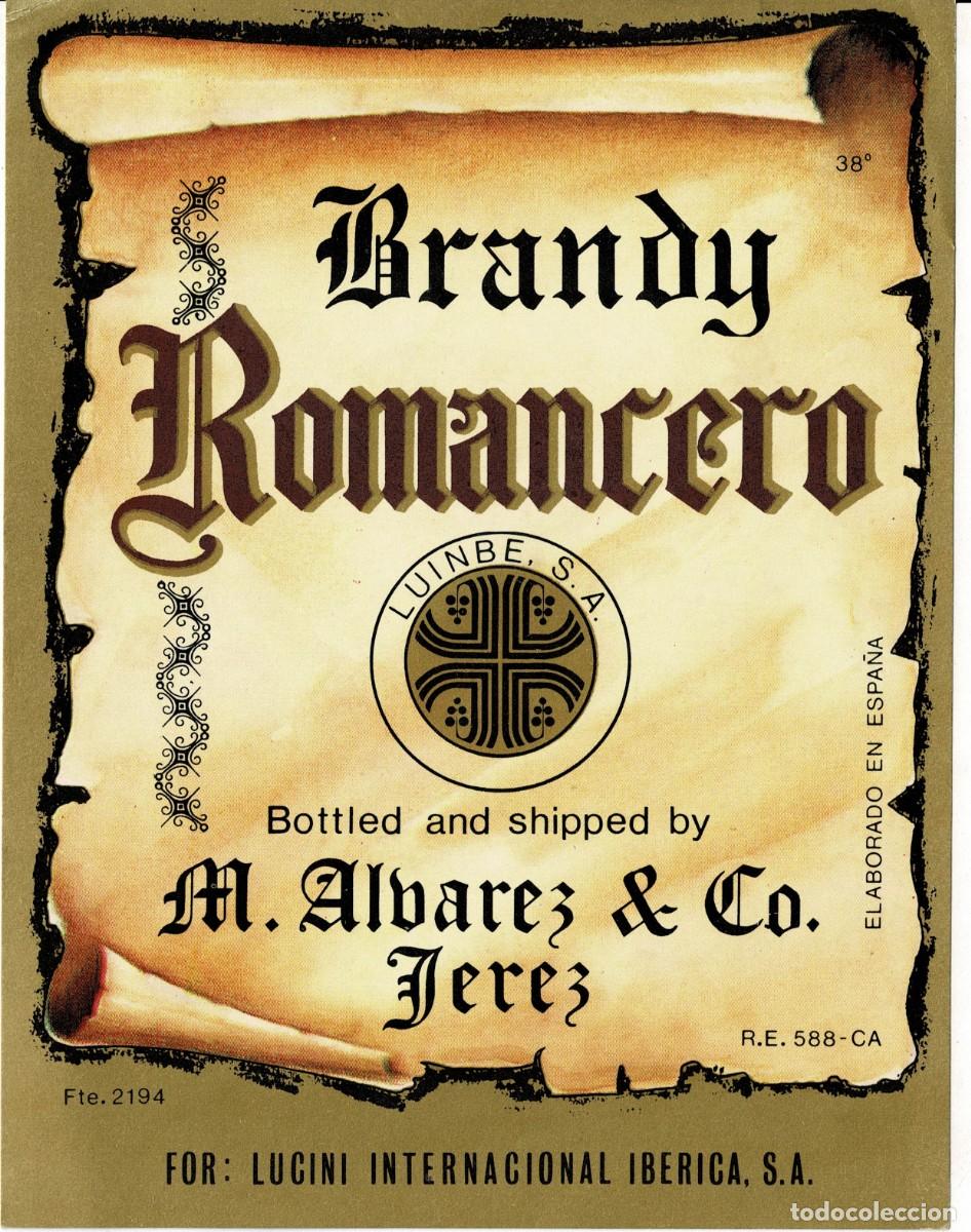 Etiquetas antiguas: ETIQUETA BRANDY ROMANCERO M. ALBAREZ & CO. ET-074 ,11