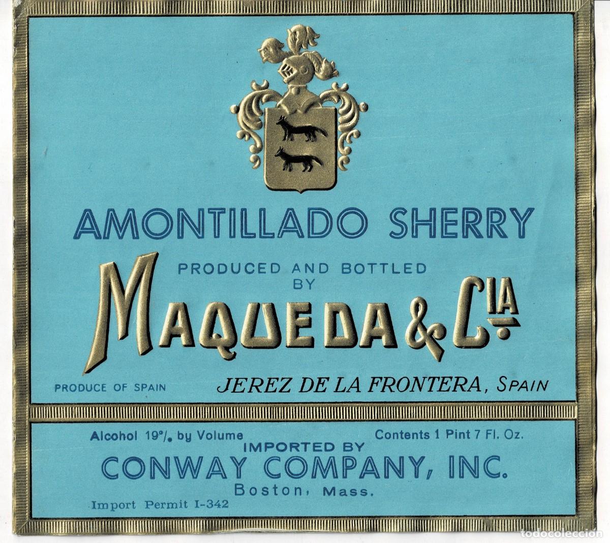 Etiquetas antiguas: ETIQUETA VINO AMONTILLADO SHERRY. MAQUEDA & CIA. ET-078 ,10