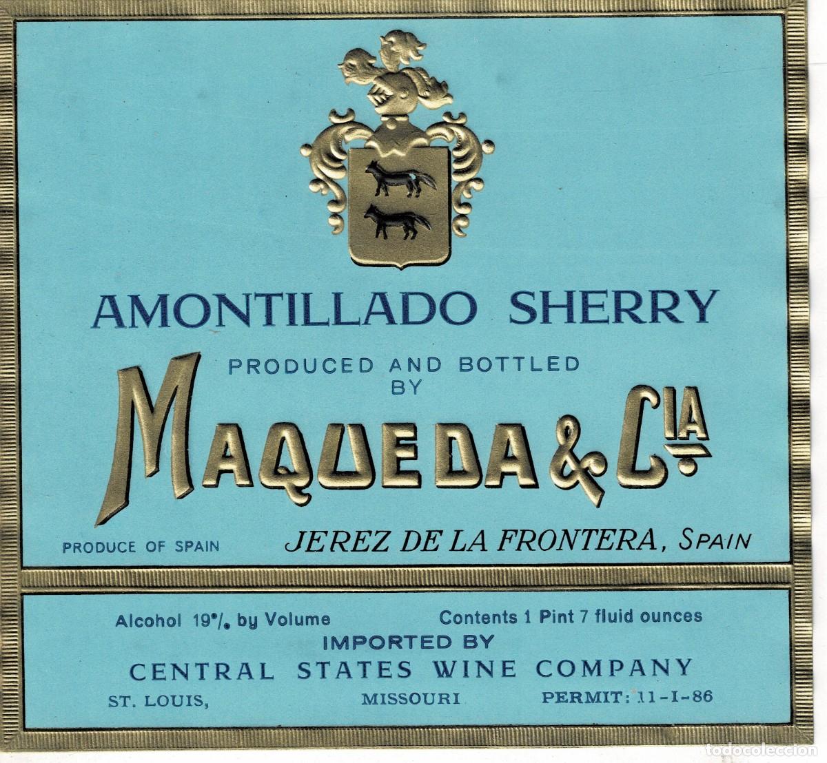 Etiquetas antiguas: ETIQUETA VINO AMONTILLADO SHERRY. MAQUEDA & CIA. ET-079 ,18