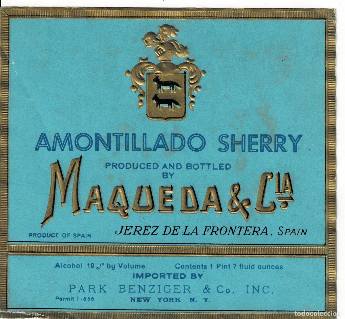 Etiquetas antiguas: ETIQUETA VINO AMONTILLADO SHERRY. MAQUEDA & CIA. ET-080 ,7
