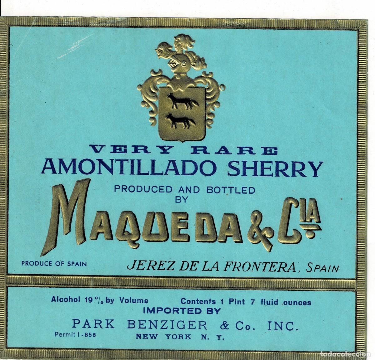 Etiquetas antiguas: ETIQUETA VINO VERY RARE AMONTILLADO SHERRY. MAQUEDA & CIA. ET-081 ,15