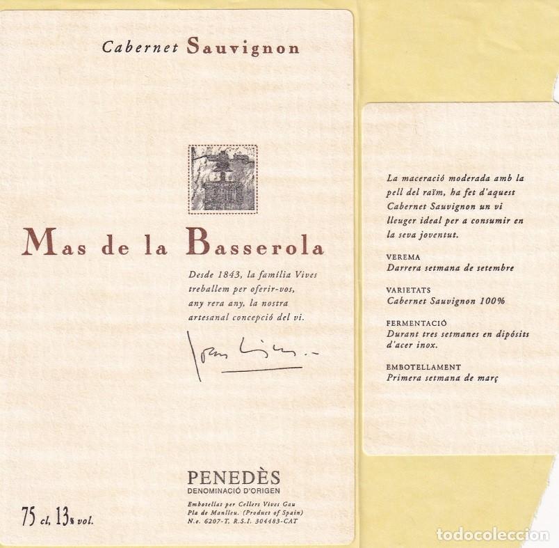 Etiquetas antiguas: Mas de la Basserola - Cabernet Sauvignon / Pened&egrave;s D.O. Cellers Vives Gau - Pla de Manlleu