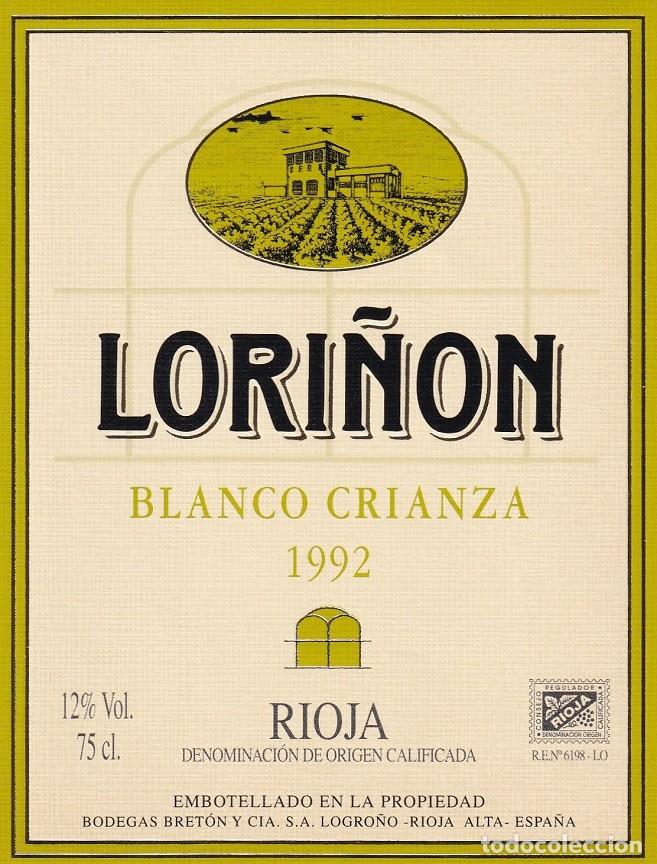 Etiquetas antiguas: Lori&ntilde;on Blanco Crianza 1992 - Rioja D. O. Calificada / Bodegas Bret&oacute;n y C&iacute;a - Logro&ntilde;o &middot; Rioja Alta