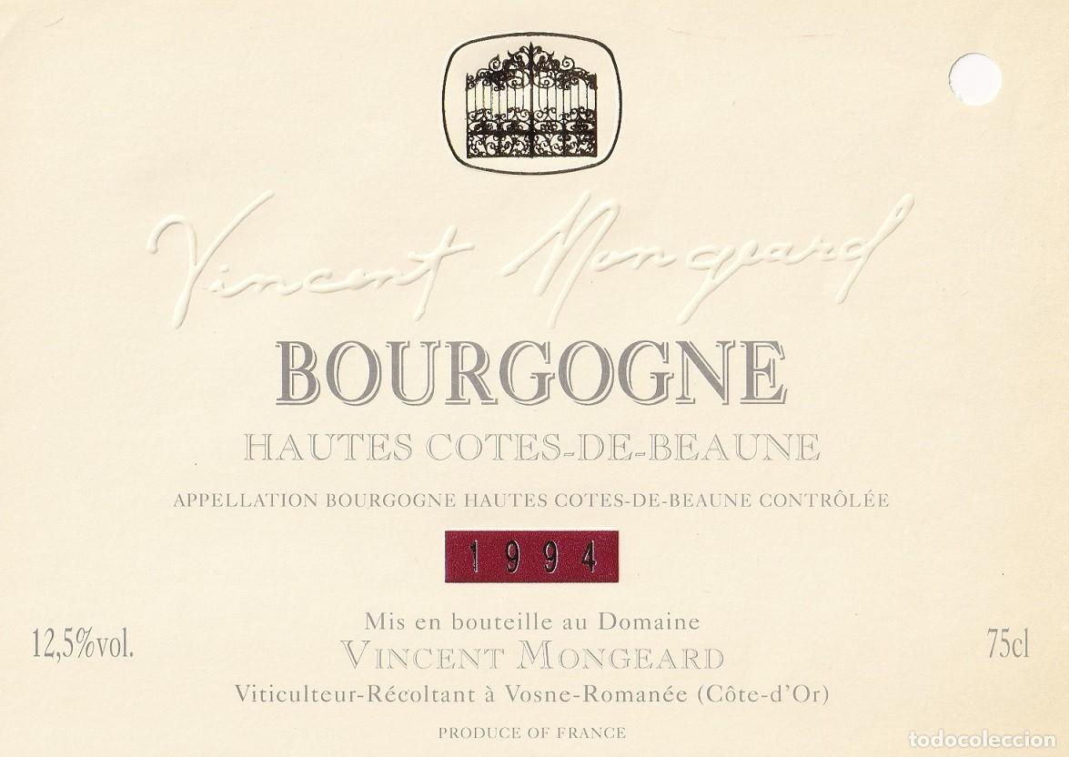 Etiquetas antiguas: Bourgogne 1994 - Hautes cotes-de-Beaune / Vincent Mongeard - Vosne-Roman&eacute;e (C&ocirc;te-d'Or)