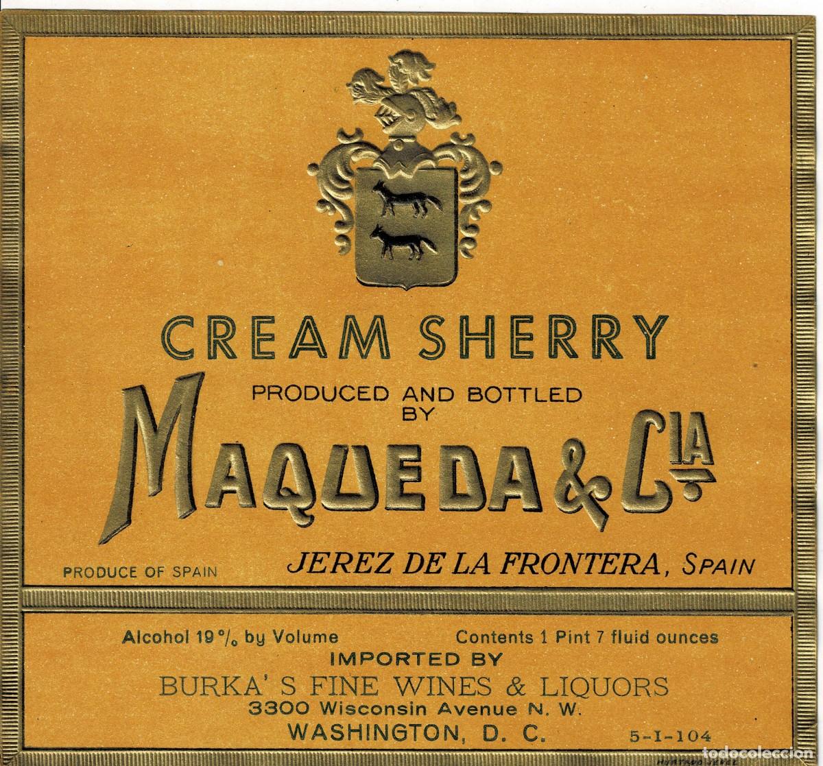 Etiquetas antiguas: ETIQUETA VINO CREAM SHERRY. MAQUEDA & CIA. ET-083 ,11