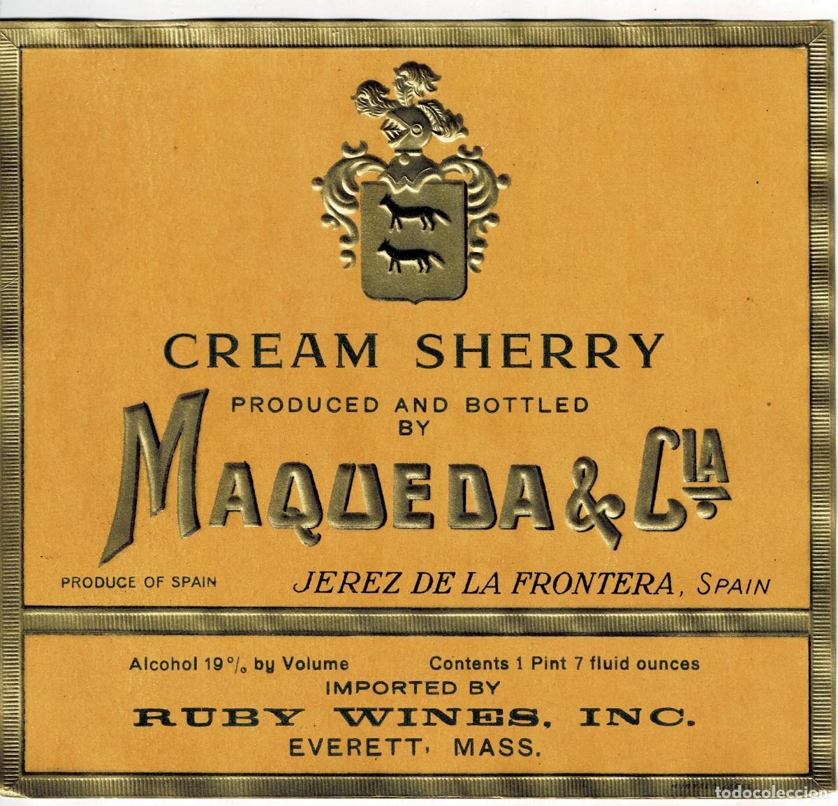 Etiquetas antiguas: ETIQUETA VINO CREAM SHERRY. MAQUEDA & CIA. ET-086 ,12