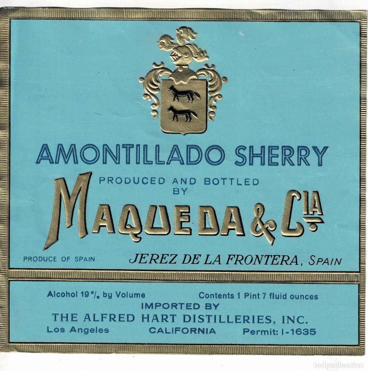 Etiquetas antiguas: ETIQUETA VINO AMONTILLADO SHERRY. MAQUEDA & CIA. ET-087 ,4