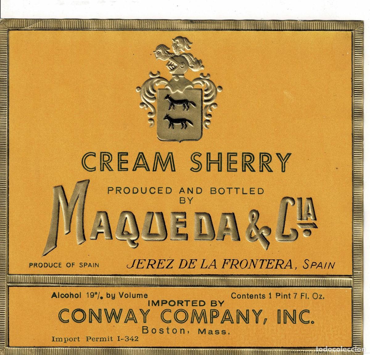 Etiquetas antiguas: ETIQUETA VINO CREAM SHERRY. MAQUEDA & CIA. ET-089 ,9