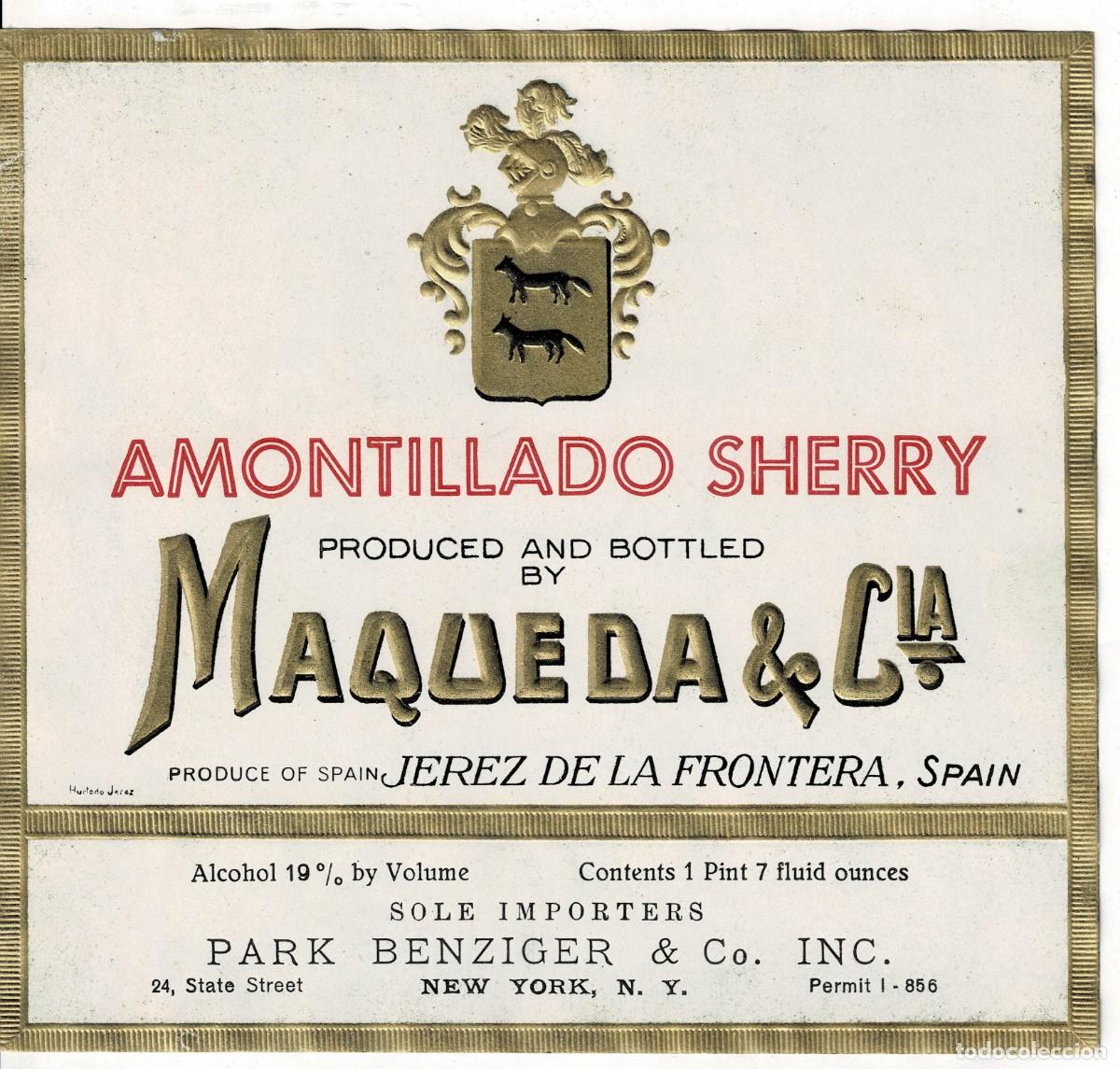 Etiquetas antiguas: ETIQUETA VINO AMONTILLADO SHERRY. MAQUEDA & CIA. ET-091 ,25