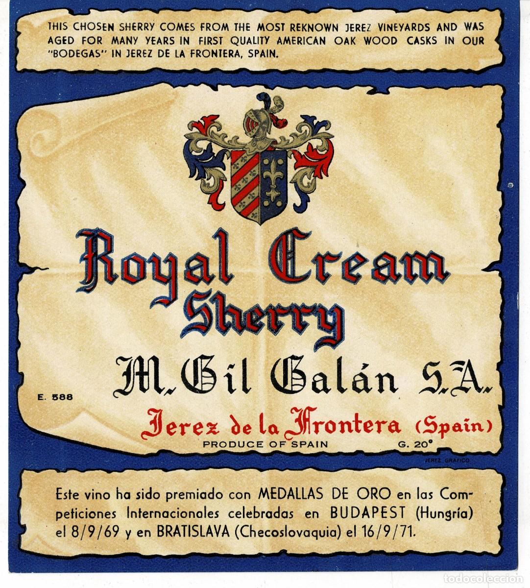 Etiquetas antiguas: ETIQUETA VINO ROYAL CREAM SHERRY. M. GIL GALAN S.A. JEREZ. ET-140 ,4