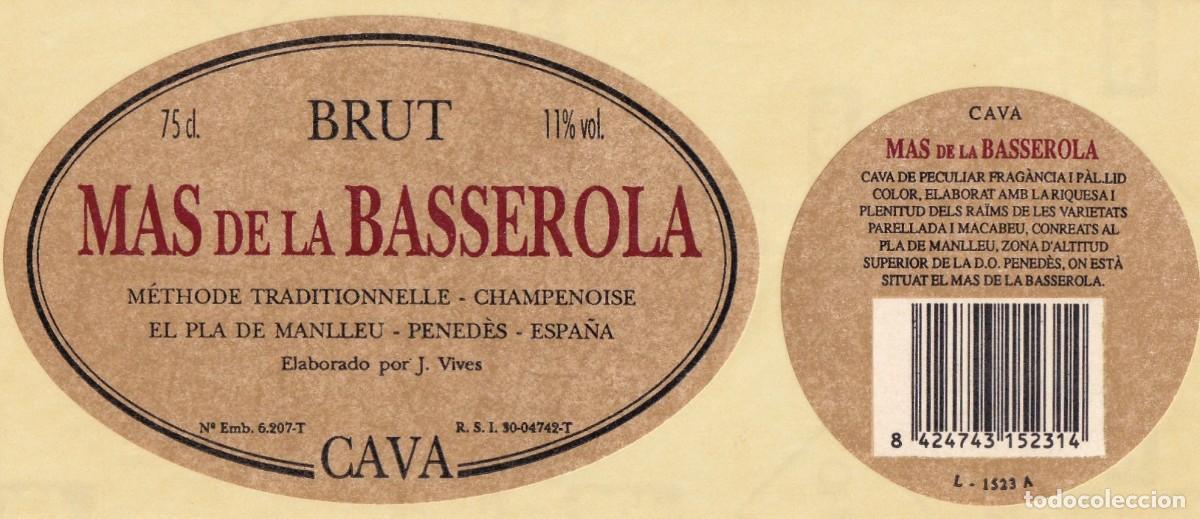 Etiquetas antiguas: Mas de la Basserola - Brut / El Pl&agrave; de Manlleu - Pened&egrave;s / J. Vives