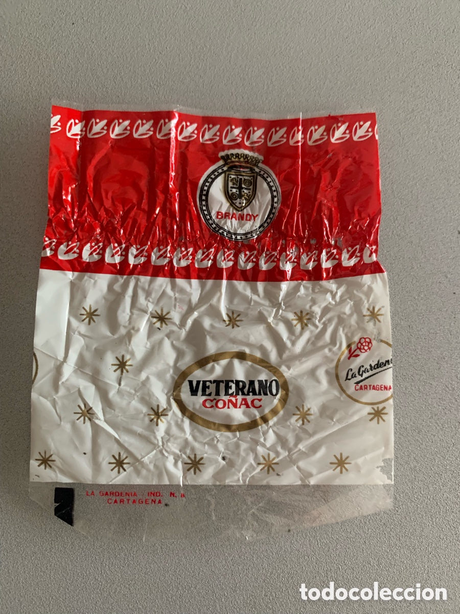 Etiquetas antiguas: Envoltorio Caramelo. Brandy Veterano. LA GARDENIA. Cartagena