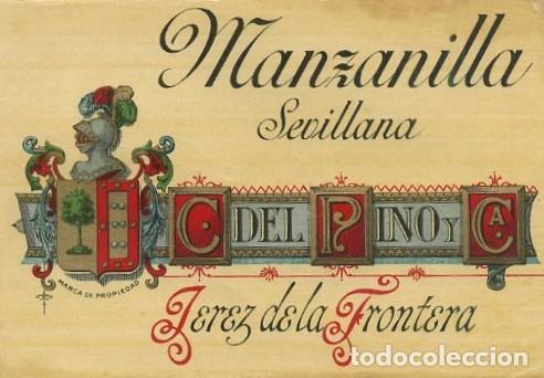 Etiquetas antiguas: ETIQUETA VINO MANZANILLA SEVILLANA. C. DEL PINO Y CA. JEREZ. ET-188 ,2