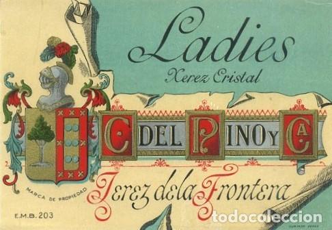 Etiquetas antiguas: ETIQUETA VINO LADIES XEREZ CRISTAL. C. DEL PINO Y CA. JEREZ. ET-195 ,3