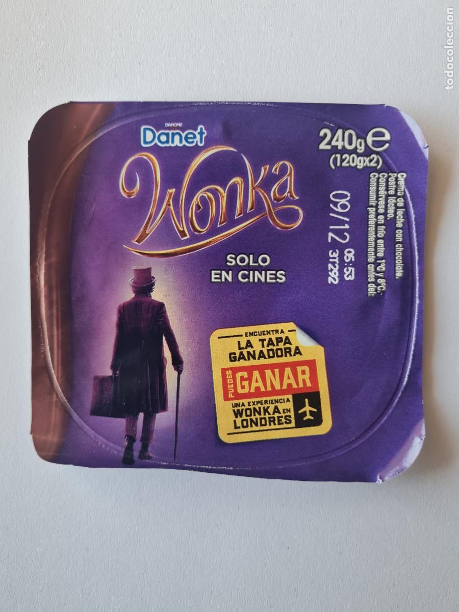 Etiquetas antiguas: WONKA - TAPA DANET/DANONE SABOR CHOCOLATE 2023