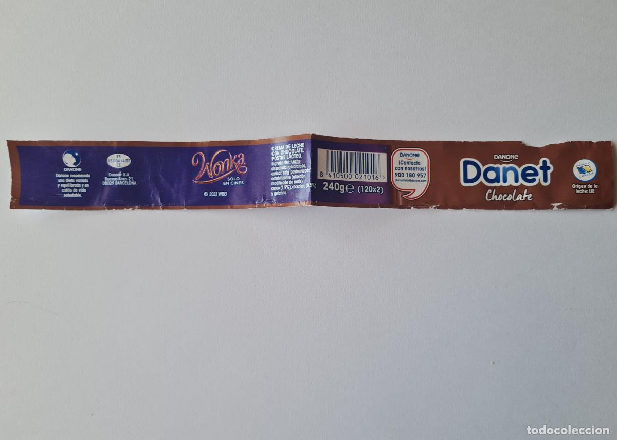 Etiquetas antiguas: WONKA - ETIQUETALATERAL DANET/DANONE SABOR CHOCOLATE 2023
