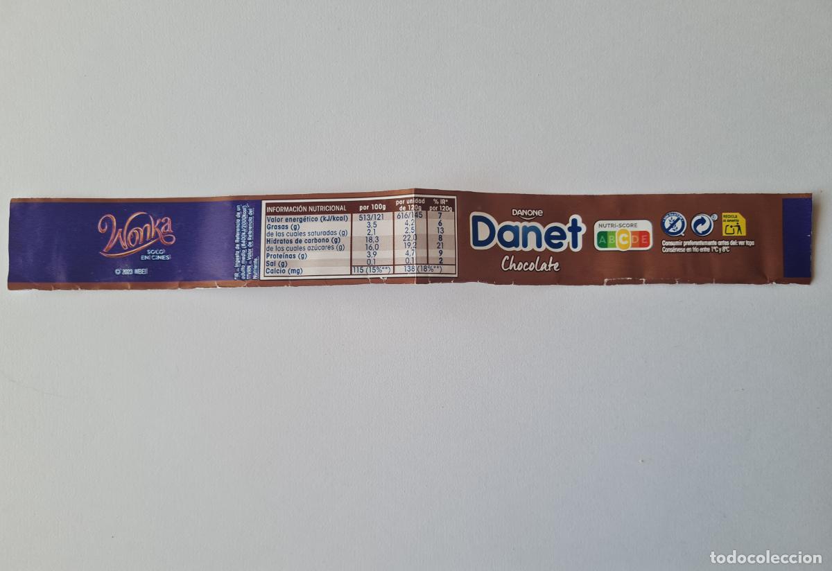 Etiquetas antiguas: WONKA - ETIQUETALATERAL DANET/DANONE SABOR CHOCOLATE 2023