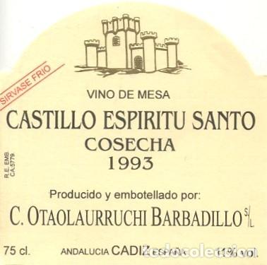 Etiquetas antiguas: ETIQUETA VINO CASTILLO ESPIRITU SANTO-COSECHA 1993-CADIZ. ET-230 ,5