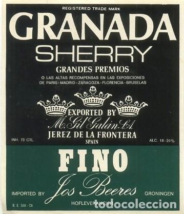 Etiquetas antiguas: ETIQUETA VINO GRANADA SHERRY.M. GIL GALAN S.A. JEREZ-FINO. ET-238 ,10