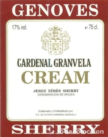 Etiquetas antiguas: ETIQUETA VINO GENOVES. CARDENAL GRANVELA CREAM-JEREZ-SHERRY. ET-242 ,9