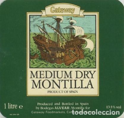 Etiquetas antiguas: ETIQUETA VINO GATEWAY. MEDIUM DRY MONTILLA. ET-314