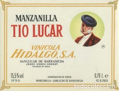 Etiquetas antiguas: ETIQUETA VINO MANZANILLA TIO LUCAR VINICOLA HIDALGO S.A. ET-377