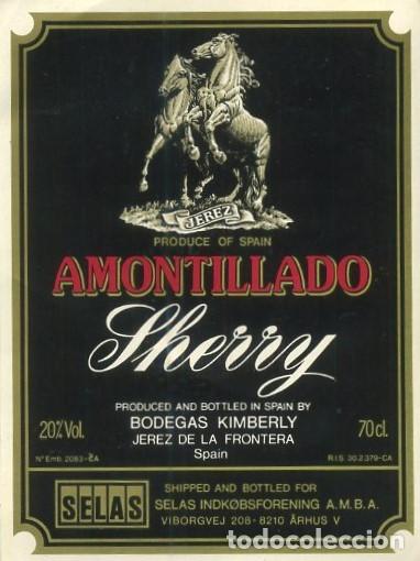Etiquetas antiguas: ETIQUETA VINO AMONTILLADO SHERRY. BODEGAS KIMBERLY-JEREZ FRA. ET-396 ,2