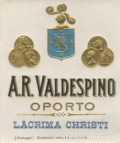 Etiquetas antiguas: ETIQUETA VINO OPORTO LACRIMA CHRISTI. A. R. VALDESPINO (PORTUGAL). ET-427 ,4
