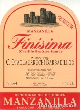 Etiquetas antiguas: ETIQUETA VINO MANZANILLA FINISIMA CASTILLO ESPIRITU SANTO. ET-455 ,2