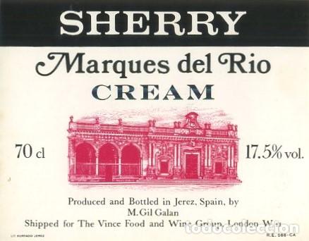 Etiquetas antiguas: ETIQUETA VINO CREAM SHERRY MARQUES DEL RIO. M GIL GALAN JEREZ. ET-459 ,8