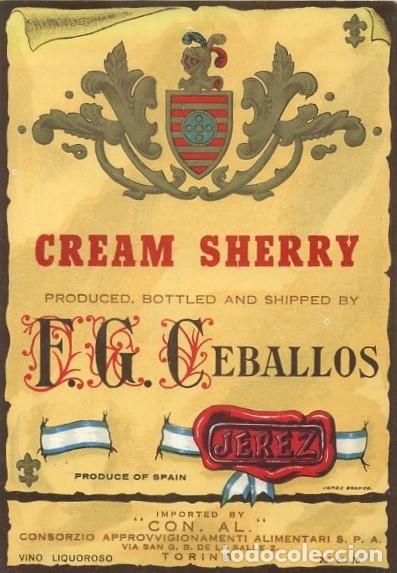 Etiquetas antiguas: ETIQUETA VINO CREAM SHERRY . F.G. CEBALLOS-JEREZ. ET-495