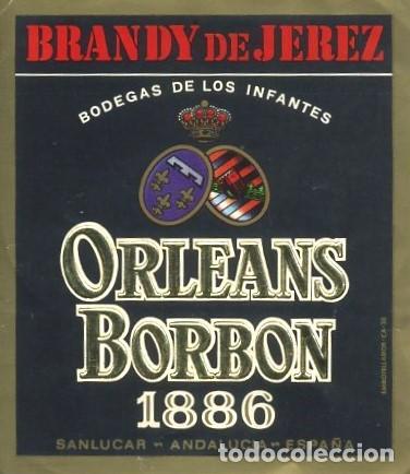 Etiquetas antiguas: ETIQUETA BRANDY DE JEREZ ORLEANS BORBON 1886, SANLUCAR. ET-1850