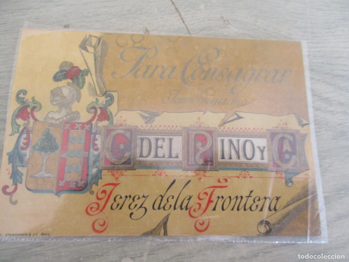 Etichette antiche: ETIQUETA DE: JEREZ VIEJ&Iacute;SIMO, PARA CONSAGRAR-C.DEL PINO Y CIA-JEREZ DE LA FRONTERA-9 X 13 CM