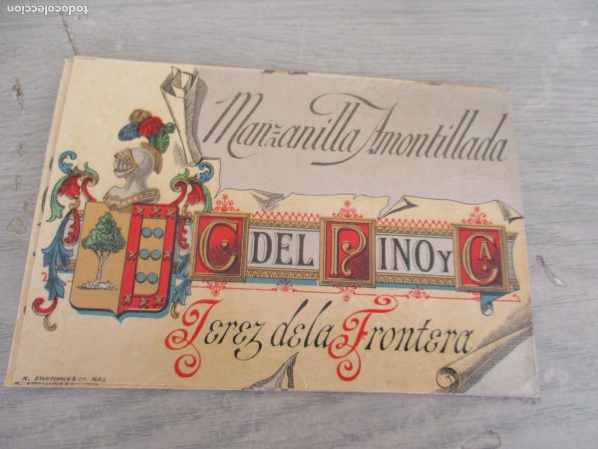 Old Labels: ETIQUETA DE: MANZANILLA AMONTILLADA-C.DEL PINO Y CIA-JEREZ DE LA FRONTERA-9 X 13 CM